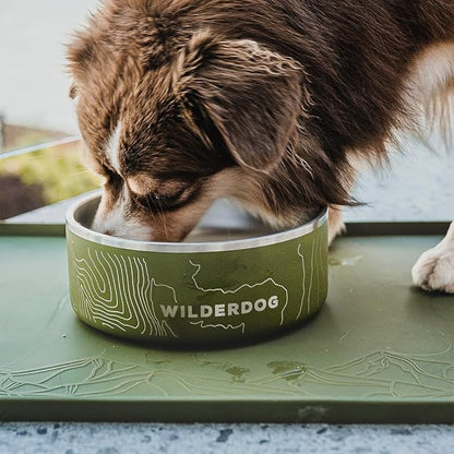 Wilderdog Silicone Pet Placemat Made with 100% Food-Grade Silicone Cone, BPA, PVC, and Phthalate-Free. Non-Toxic, Dishwasher Safe Feeding mat for Bowls with Spill Catcher and Raised Mountain Logo