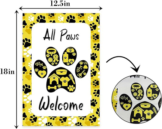 ALL Paws Welcome Garden Flag,Welcome to Cute Dog House Vertical Double Sided Outdoor Decor,Welcome Dog Summer Garden Flag.12 x 18 Inch