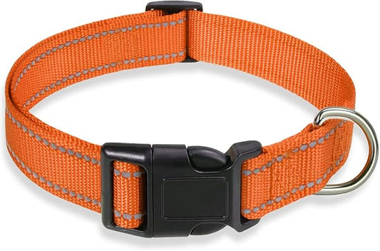 Reflective Dog Collar with Buckle Adjustable Safety Nylon Collars for Small Medium Large Dogs, Orange XL