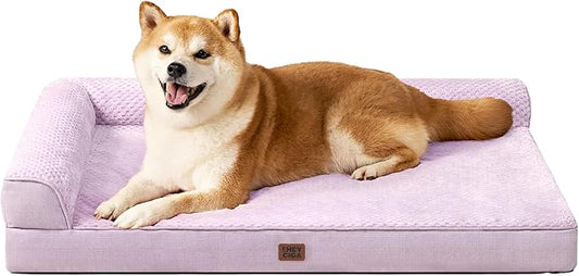 EHEYCIGA Memory Foam Dog Bed Large Size Dogs, Orthopedic Dog Bed Large with Washable Removable Cover, Waterproof Pet Sofa Couch with Nonskid Bottom, 36x27x6, Lilac