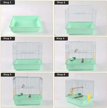 Portable Bird Cage for Small Birds - Green Bird Cage for Travel, Going Out, Walking to The Vet with Station Pole Food Box Water Fountain
