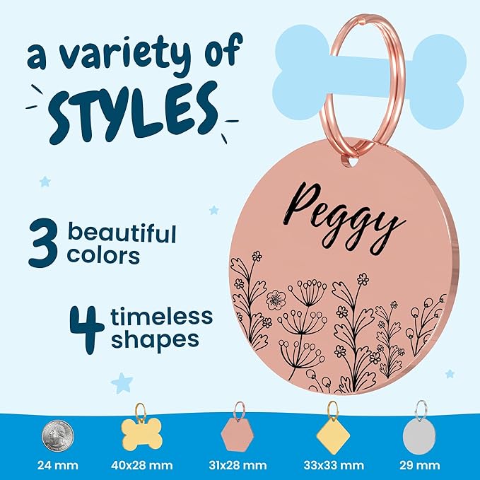 PawFurEver Custom Engraved Pet ID Tag – Personalized Dog Name Tag for Dogs and Cats, Stainless Steel Collar Accessory with Cute Designs for pet Name Tags (Circle, Gold)