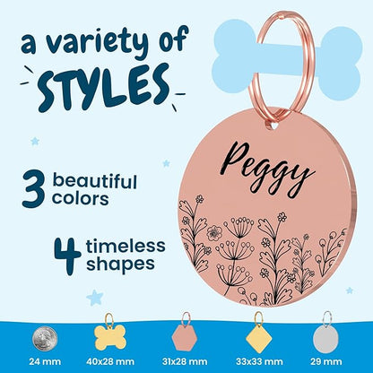 PawFurEver Dog & Cat Tags - Personalized Engraved Custom Name Tags - Stainless Steel - Rose Gold Bone Shapes