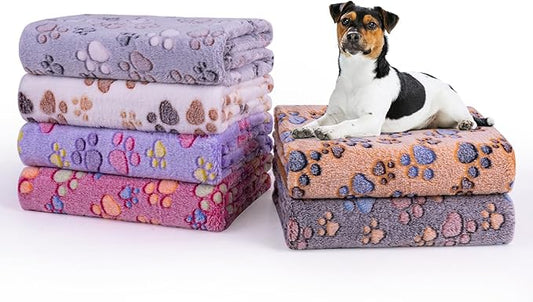 Dono 1 Pack 6 Dog Blankets, Soft Fluffy Fleece Pet Blanket Warm Sleep Mat Paw Print Design Puppy Kitten Throw Blankets Doggy Blanket for Dogs