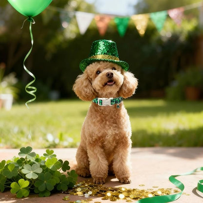 St Patricks Day Dog Collar for Puppy Small Dogs - Green Lucky Clover Dog Collars, Lightweight Adjustable Irish Festival Shamrock Dogs Collars with Quick Release Buckle XS