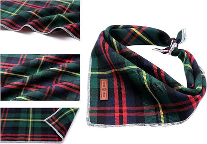 Lionet Paws Christmas Dog Bandana Washable Cotton Handkerchief Scarf Triangle Green Bandanas for Small Medium Dogs Girl Boy