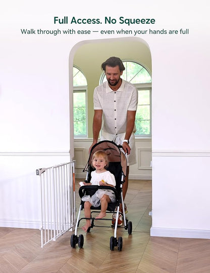Babelio Baby Gate for Stairs, Kitchen & Doorways, No Bottom Bar| Easy Installation| One-Handed Operation| Auto-Close| Hardware Mount (Drill Needed) Safety Dog Gate (White - B17, 29-49" W, 28" H)