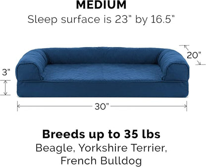 Furhaven Orthopedic Dog Bed for Medium/Small Dogs w/ Removable Bolsters & Washable Cover, For Dogs Up to 35 lbs - Quilted Sofa - Navy (Blue), Medium