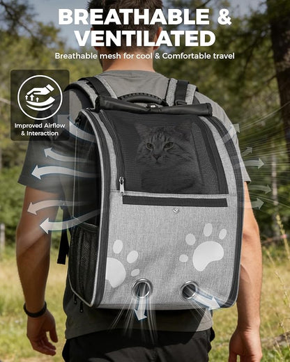 Cat Carrier Backpacks for Kitty Small Dog up to 15 lbs, Lightweight and Foldable Dog Backpack Carrier with Breathable mesh for Travel, Walking, Hiking, Camping and Vet (Grey)