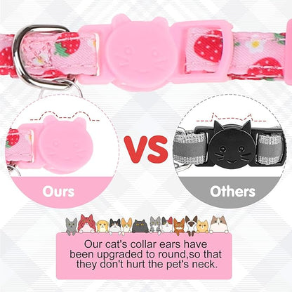 Breakaway Cat Collars with Bell & Cute Pendants - 3 Pack Adjustable Safety Kitten Collars - Decoration for Girl Boy Cats Puppy and Small Pets (Style C - Strawberry)