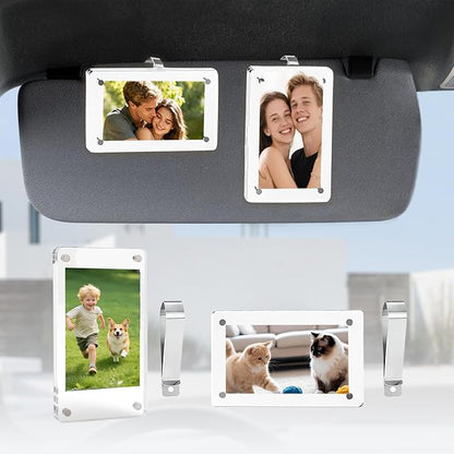 16 PCS Car Picture Holder, Car Visor Photo Clip, Acrylic Magnetic 3 Inch Car Photo Holder for Sun Visor Horizontal & Vertical Display, Personalized Car Decor Accessories for Family, Couple, Pet Photos