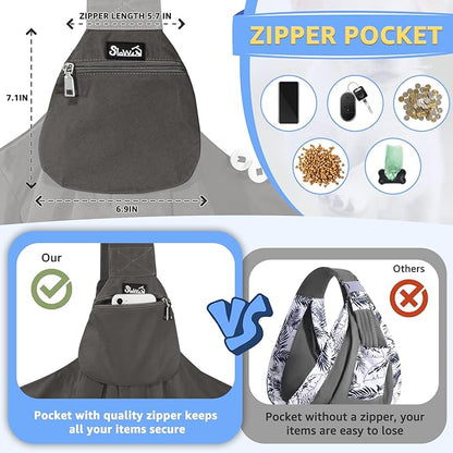 SlowTon Dog Carrier Sling, Thick Padded Adjustable Shoulder Strap Dog Carriers for Small Dogs, Puppy Carrier Purse for Pet Cat with Front Zipper Pocket Safety Belt Machine Washable (Gray S)