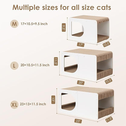 EHEYCIGA Cardboard Cat Scratcher House, 17-Inch Corrugated Cat Scratcher for Indoor Cats, Kitten Scratching Board Pad, White
