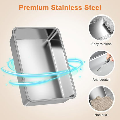 XXXXL Stainless Steel Cat Litter Box with Lid 110° Flip-Top Extra Large Enclosed Litter Box Non-Sticky Metal Pan with High Sided & Scoop, Front & Top Entry, Anti-Leakage, Easy Cleaning, 28"x20.5"x20"