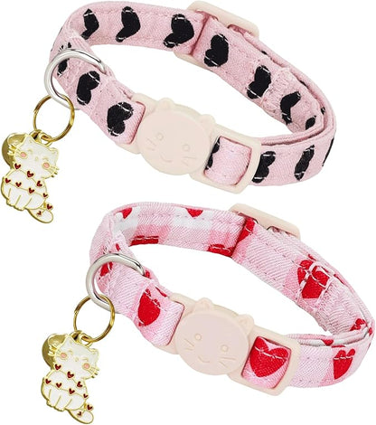 Elegant little tail 2 Pack Cat Collar- Valentines Cat Collars Breakaway with Bell Pendant Wedding Kitten Boy Girl Safety Adjustable 7-12 Inch Collar for Small Cats Puppy