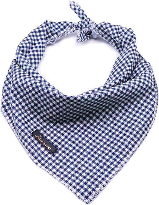 ARING PET Dog Bandanas, Navy Plaid Kerchief Triangle Bibs Scarf for Puppy Small Medium Large Boy Girl Dogs Cats-S