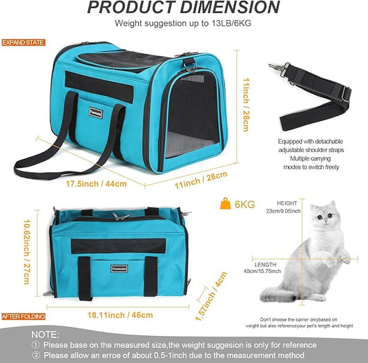 Airline Approved Dog Carrier. Cat Soft-Sided Carriers,Small Dog Travel Carriers,Small Animal Rabbit Carrying Case,TSA Airline Approved Pet Carrier（Blue）