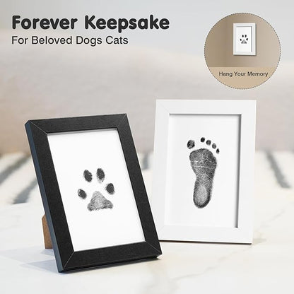 Inkless Paw Print Kit for Dogs,Cats & Babies - Clean Touch Dog Nose & Baby Handprint Kit,Mess Free Dog Paw Print Kit,4-Pcs Ink Pads & 2 Wooden Frames - Keepsake Gifts for Pet Lovers,New Moms