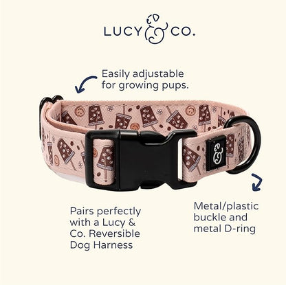 Lucy & Co. Dog Collar - Durable Lightweight Designer Collar for Pets - Adjustable Metal Safety Buckel. (Iced Coffee SZN Collar).
