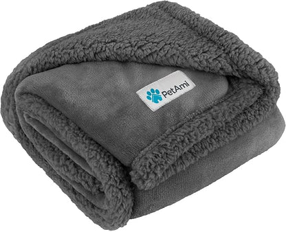 PetAmi Dog Blanket for Bed, XL Pet Blanket Large Dogs, Fleece Furniture Couch Cover Protector Sofa Car Crate Kennel, Soft Sherpa Cat Throw Plush Reversible Washable, Twin 60x80 Solid Dark Gray