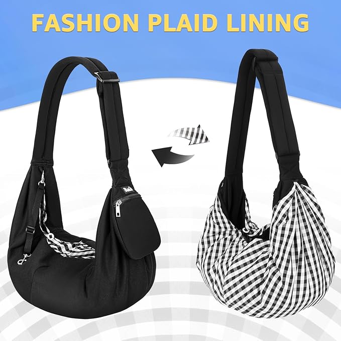 SlowTon Dog Carrier Sling - Thick Padded Shoulder Strap Adjustable Dog Carriers for Small Dogs, Puppy Carrier Purse for Pet Cat with Front Zipper Pocket Safety Belt Machine Washable (DB, L)