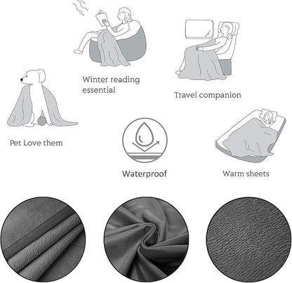 Ameritex Pet Bed Blanket Reversible 100% Waterproof Velvet Super Soft for Sofa and Bed (82x102 Inches, Light Grey+Grey)