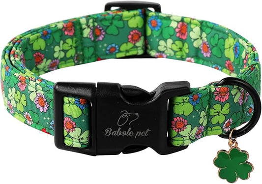 St Patricks Day Dog Collar for Giant Large Dogs - Lucky Flower Shamrock Green Dog Collars, Cute Irish Clover Puppy Collar with Quick Release Buckle for Girls&Boys Dogs XL