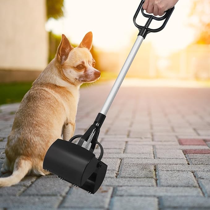 NUOBESTY Long Handle Pet Poop Scoop and Dog Litter Picker, Black Plastic Outdoor Pet Waste Cleaning Tool for Dogs and Cats, Lightweight Pooper Scooper for Yard and Travel Use Random Color