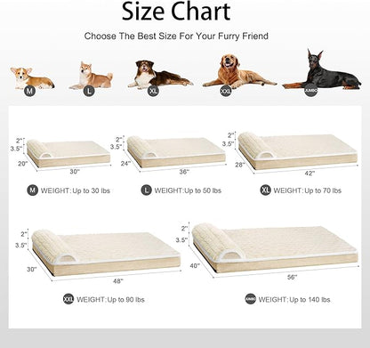 Orthopedic Dog Bed Large Sized Dog with Pillow 36''X24'', Waterproof Soft Comfortable Egg Crate Foam Pet Crate Beds Mat with Removable Washable Cover and Non-Slip Bottom, Cream