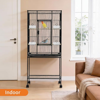 Large Bird Cage, 54" H Big Bird Cage with Stand for Parakeets Parrots Conures Lovebird Cockatiel Black