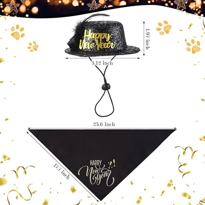 Suhine 3 Pcs Pet Happy New Year Costume Dog New Years Outfit Accessories Includes Puppy Dogs Tutu Dress Pet Hat and Dog Triangle Bandana for Medium Large Pets Costume Supplies