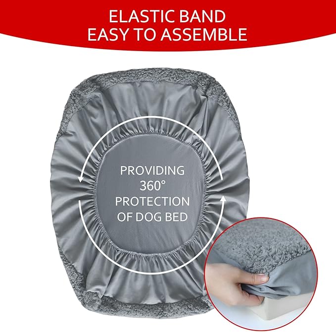 Dog Bed Covers 2 Pack Soft Plush Replacement Washable, Waterproof Pet Mattress Bed Liner Grey 44x35 Inches, for Dog/Cat, Cover Only