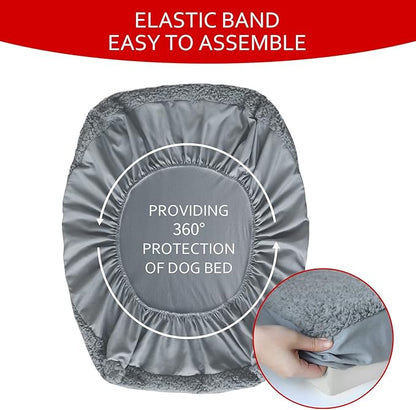 Dog Bed Covers Soft Plush Replacement Washable, Waterproof Pet Mattress Bed Liner Grey 44x35 Inches, for Dog/Cat, Cover Only