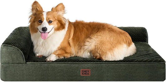 EHEYCIGA Large Dog Bed Memory Foam for Crate, Orthopedic Dog Bed Large Size Dogs with Washable Removable Cover, Waterproof Pet Sofa Couch with Nonskid Bottom, 35x22x6, Dark Green