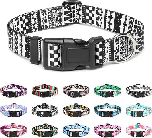 Mercano Adjustable Dog Collar - Special Design Patterns, Soft Nylon Comfortable Durable Pet Collar for Small Medium Large Dogs (L, Black White A)