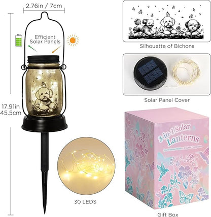 kyoryuger Bichon Dog Gifts for Women/Men Bichon Frise Solar Lanterns Birthday Dog Lovers Lantern Pet Loss Dog Memorial Lights Solar Garden Decoration for Yard, Patio,Backyard,Porch Torches Light