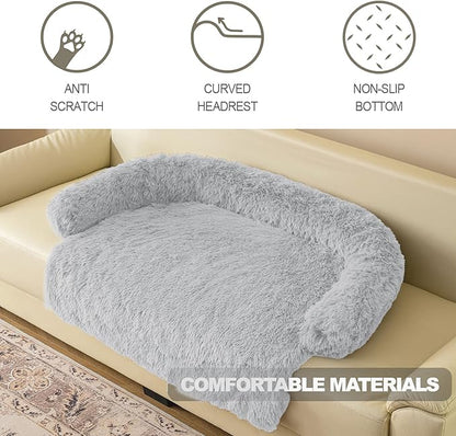 Calming Dogs/Cats Bed Mats, Dog Pad Washable Removable Couch Cover, Plush Long Fur Mat for Pets, Waterproof Lining, Perfect for Small, Medium and Large Dogs and Cats (Light Gray, 45"x37")