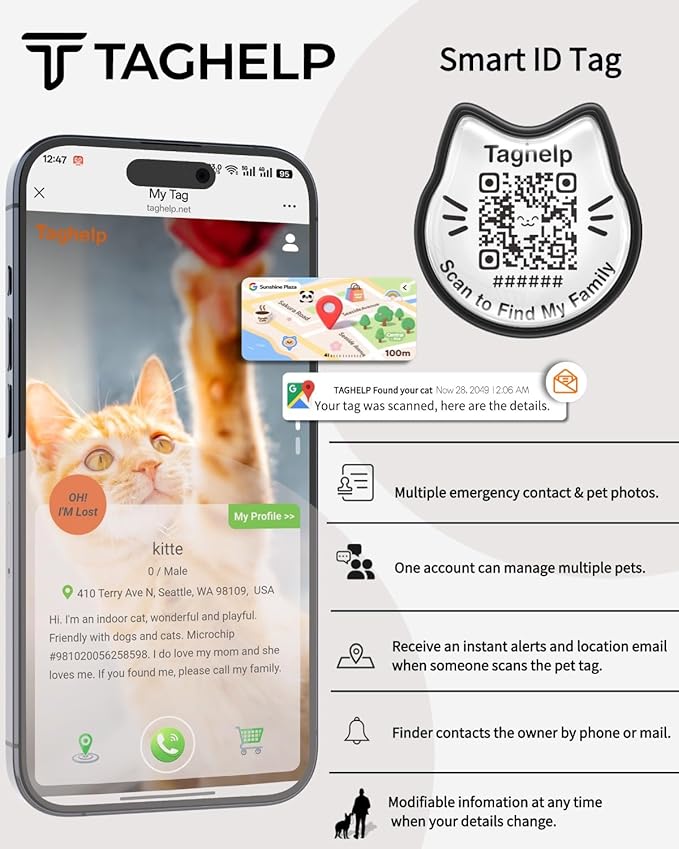 Cute Floral Breakaway Cat Collar with QR Code ID, Lightweight Cotton Safety Collar with Bell & AirTag Holder for Kittens and Cats,Pastoral Style with airtag Holder(Green)