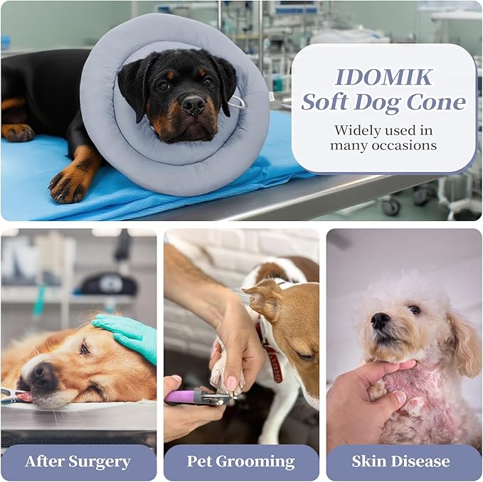 IDOMIK Dog Recovery Collar, Waterproof Soft Dog Cone After Surgery, Comfy Protective Elizabethan Collar Alternative for Dogs Cats, Adjustable Pet Neck Donut Cone Anti-Licking Biting Wounds,Blue,3XL
