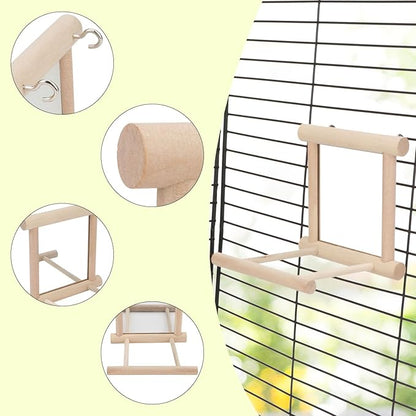 Hypeety Bird Parrot Mirror Toy Swing Hanging with Perch for Parrot Parakeet Budgies Cockatiel Conure Finch Lovebird (D)