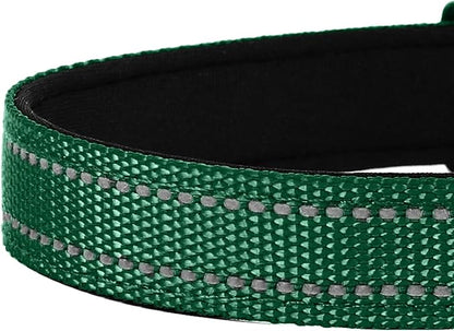Reflective Dog Collar, Adjustable Soft Neoprene Padded Nylon Pet Collars with Buckle for Large Dogs, Dark Green,L