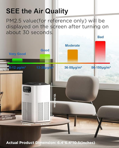 Air Purifiers for Home Large Room up to 1076 Sq Ft, H13 True HEPA Filter Air Purifiers for Bedroom Smoke/Pet Dander/Pollen, 25dB Quiet with Fragrance Diffuser & Air Quality Sensor, White