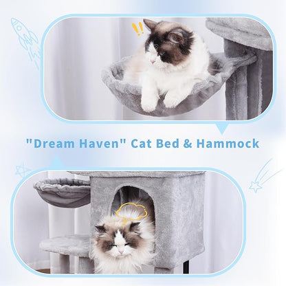 Hey-brother Cat Tree Tower, Scratching Posts with Cozy Condo, Padded Bed, Hammock, Plush Perch, Sisal Post and Ball for Indoor Kittens, 44.9 Inches, Light Gray MPJ009SW
