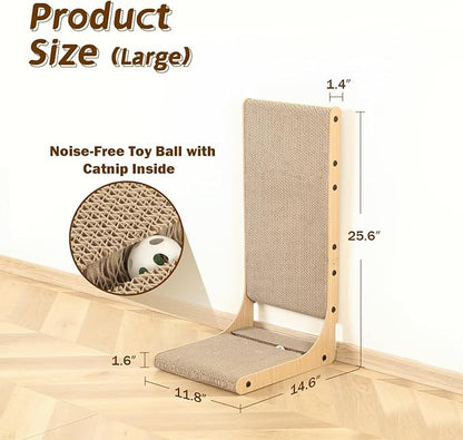 Zakkart 4-Pack Cat Scratching Board, 25.6'' Tall Cardboard L Shape Vertical Cat Scratchers for Indoor Cats, Cat Scratching Post for Wall and Couch, Large