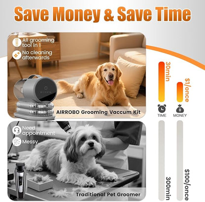AIRROBO Dog Grooming Vacuum and Kit with Clipper Nail Trimmer Grinder, 12000Pa Pet Vacuum for Shedding Grooming, 2L Large Capacity Dog Hair Vacuum with 8 Pet Grooming Tools, PG100 Plus