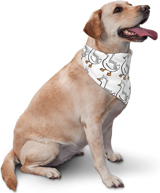 Silly Goose on The Loose Triangle Dog Bandana,Summer Bandana Funny Triangle Dogs Scarf Handkerchief Soft Adjustable Puppy Bandanas (White)