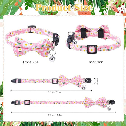4 Pcs Breakaway Cat Collar with Bow Tie and Bell Floral Cat Kitten Collar with Removable Bowtie Adjustable Safety Collars for Girl Cats