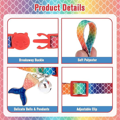 PUPTECK Cat Collars Breakaway with Bell - Summer Fish Scale Pattern Pet Collar 3 Pack for Kittens Puppies and Small Pets