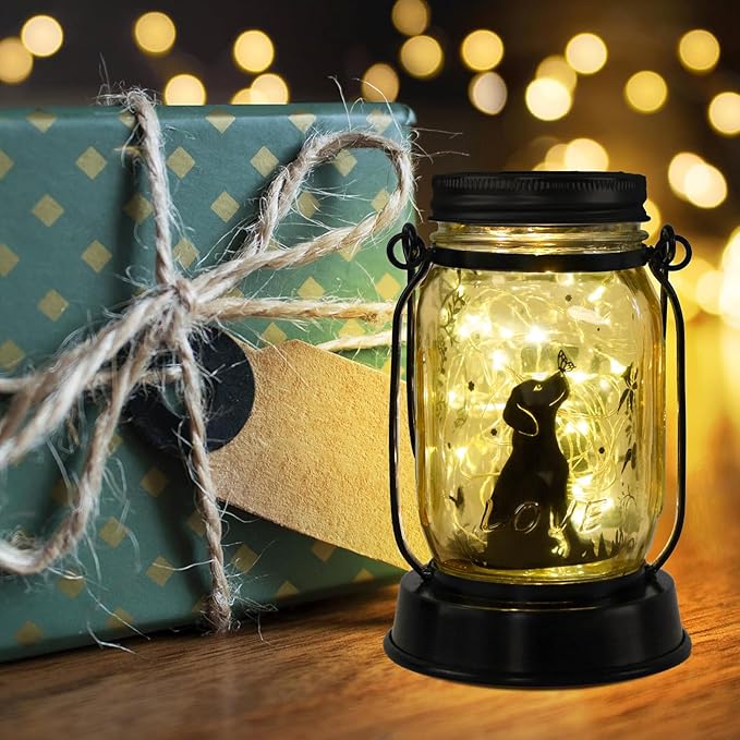 kyoryuger Dog Lover Gifts for Women/Mom/Grandma//Sister, Dog Butterfly Solar Lights Outdoor Hanging Dog Lanterns Fairy Lights, Puppy Decor for Yard Lawn Garden Patio
