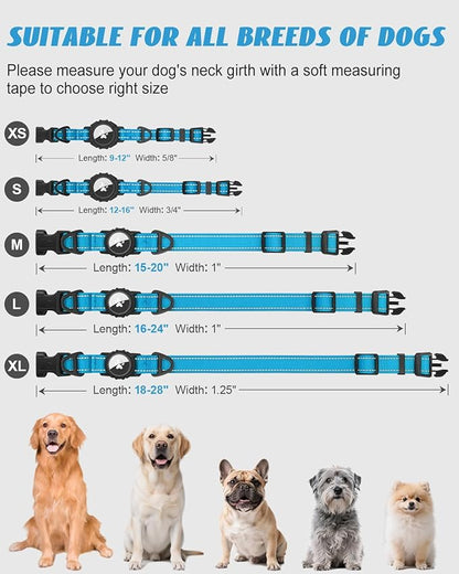 Joytale Airtag Dog Collar, Waterproof Dual D-Rings, Reflective Pet Collar with AirTag Holder, Soft Padded Adjustable for Medium Dogs, SkyBlue, M